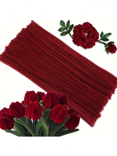 Limpadores de cachimbo artesanais Borgonha, 50/100/200/300 peças, materiais para artesanato, limpadores de hastes de chenille, flores para decoração de festas