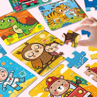 36 buc/cutie puzzle-uri pentru copii cu vehicule de desene animate colorate, spațiu, dinozauri, animale de familie, teme multiple de Crăciun, jucărie educativă pentru învățare timpurie pentru concentrare, jucării pentru copii, cadouri de petrecere pentru copii, materiale didactice, jocuri pentru băieți, jocuri pentru fete, rechizite școlare, cadou de ziua de naștere pentru copii, cadou de absolvire