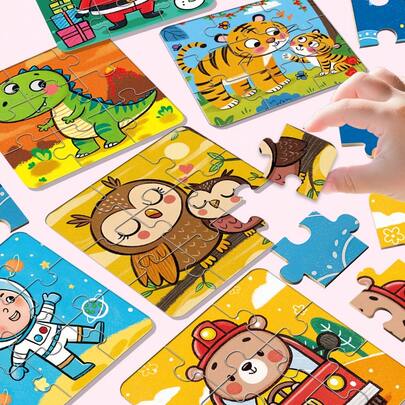 36pcs/Box Kids Jigsaw Puzzles Toy With Colorful Cartoon Vehicles, Space, Dinosaur, Animals Family, Christmas Multiple Themes, Educational Early Learning Toy For Concentration, Kids Toys, Party Favors For Kids,Teaching Aids, Boys Games, Girls Games, School Supplies, Kids Birthday Gift, Graduation Gift