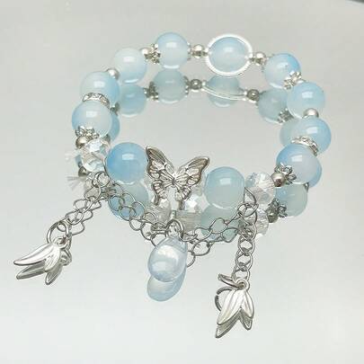 Nature-Inspired Butterfly & Water Drop Charm Bracelet, Multi-Color Sweet Minimalist Design, Suitable For Daily Wear, Perfect Gift For Friends And Family