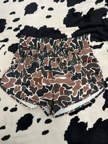 Viral Womens Duck Camo Shorts Comfort Womenswear Bottom  All Over Print  Letter  Textured Pattern    Casual  Boho    Stage & Concert - GREEN-cAMO - View 1