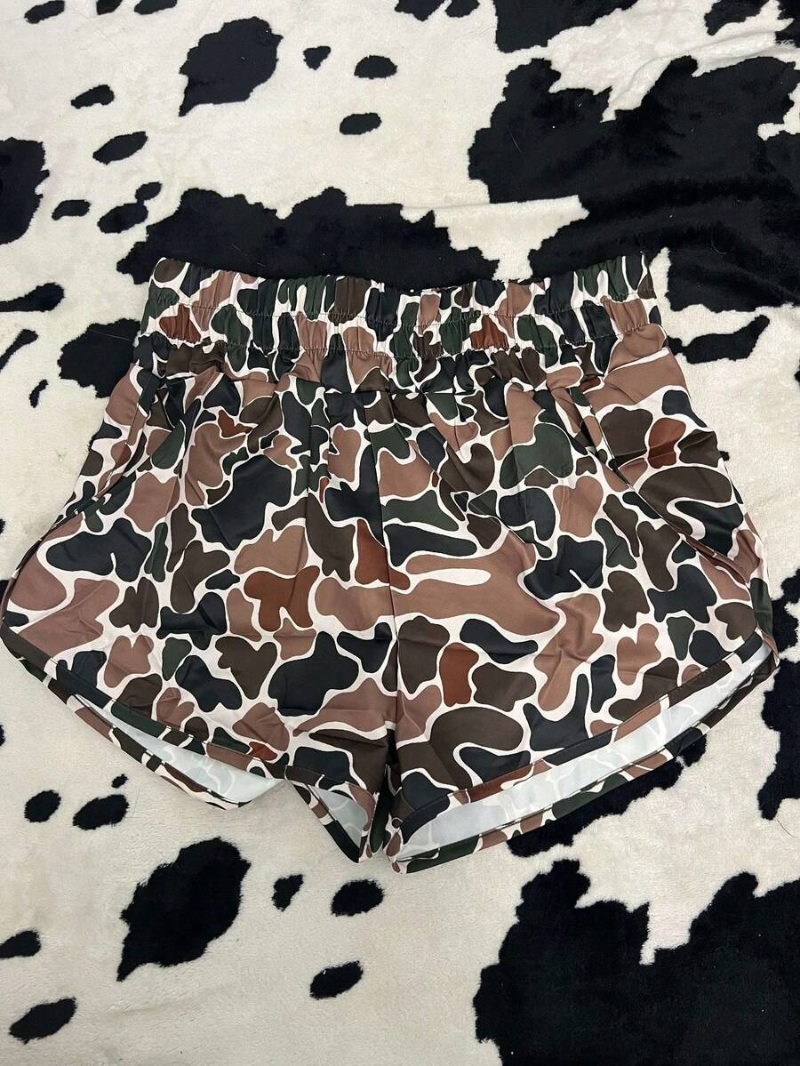 Viral Womens Duck Camo Shorts Comfort Womenswear Bottom  All Over Print  Letter  Textured Pattern    Casual  Boho    Stage & Concert - GREEN-cAMO - View 1