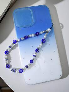 1 件魔鬼眼仿珍珠软粘土串珠手机挂饰，智能手机挂饰