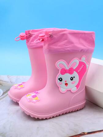 1 双可爱卡通兔子女孩雨靴，儿童户外运动防滑舒适轻便防水靴，适合雨天玩耍和旅行