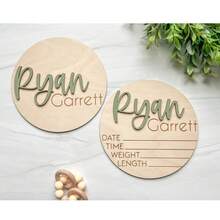 Announcement Sign With Birth Stats | Matching Name Plate | Wood Sign For Name Reveal | Personalized Name Sign | Sign For Hospital,Graphic Print - Baby Name Tags - View 5