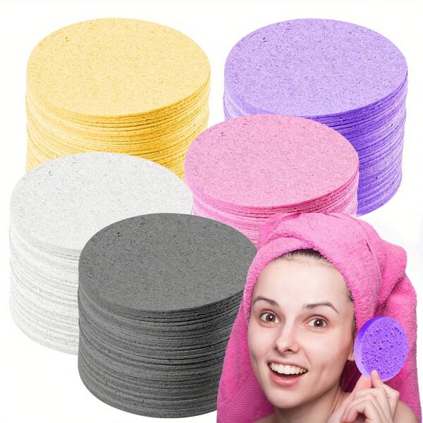 100%Natural Compressed Facial Sponges Round Soft Face Exfoliator Makeup Removal Cleansing Sponge Reusable Cosmetic Sponge With Clear Plastic Sponge Storage Jar For Home And Travel
