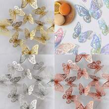 12 piezas Pegatinas de pared de mariposas 3D huecas, decoraciones para pastel, decoración de boda, decoración de sala de estar, decoraciones para fiesta de cumpleaños, pegatinas personalizadas