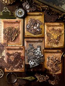 12 Peças/Pacote Adesivos Rígidos Ocos de Engrenagem de Relógio Vintage, Adesivos Decorativos de Artesanato DIY de Scrapbooking para Jornais, Álbuns, Artigos Escolares, De Volta às Aulas