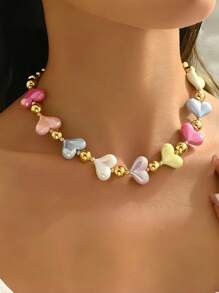 1 pezzo Collana da donna con ciondolo a forma di cuore in perline colorate caramella