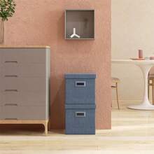 Set di 2 contenitori impilabili, pieghevoli, per soggiorno e camera da letto, 30 x 30 x 29 cm, blu