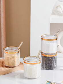 1pc Seasoning Jar, Spice, Salt, MSG Storage Container With 1pc Spoon Included - Multicolor - View 1