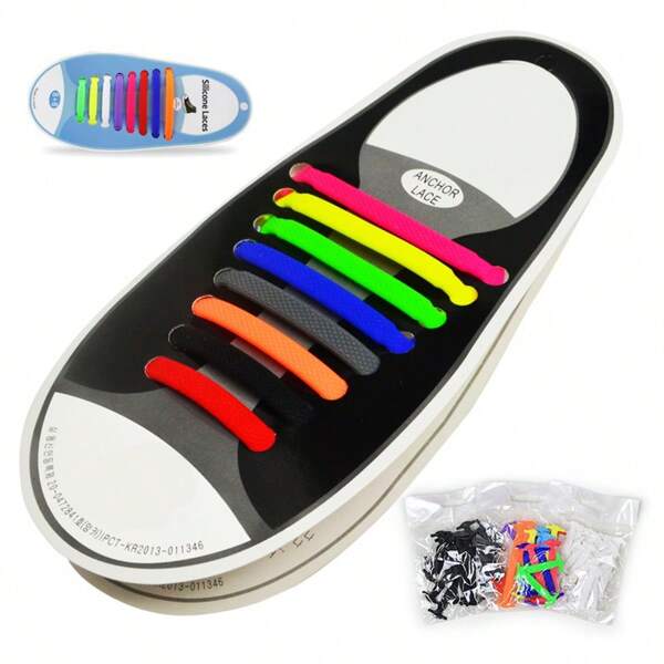 16 Piezas de cordones de zapato elásticos versátiles de silicona tipo I, en 4 colores, para lazos fáciles