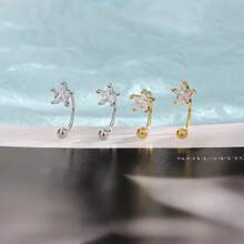 1 Pair Pentagram Cubic Zirconia Stainless Steel C-Shape Ear Studs, Daily Wear & Gift Idea For Women
