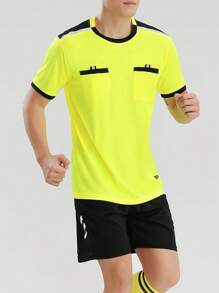 2pcs Sports Referee Uniform, Football, Badminton, Table Tennis Sports Training Running Comfortable Athletic Pocket T-Shirts, Breathable Short Sleeve