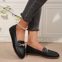 Round Toe Comfortable Flat Slip-On Rhinestone Decor Fashion Loafers