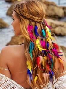 Bandana de mujer, diademas hippie, accesorios para el cabello con arcoíris, diadema bohemia con plumas, diadema turbante, banda deportiva, cinta para el cabello de moda