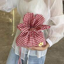 1 pieza Bolsa de cosméticos, nueva bolsa de almacenamiento de cosméticos de moda con diseño a cuadros en colores contrastantes