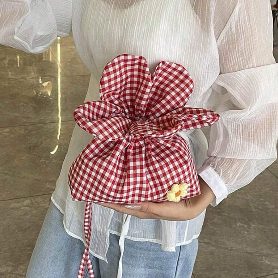 1 pieza Bolsa de cosméticos, nueva bolsa de almacenamiento de cosméticos de moda con diseño a cuadros en colores contrastantes