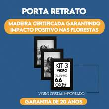 Kit 3 Porta Retrato Molduras Para Fotos 10x15 A6 Com Vidro - Preto - Visão 8