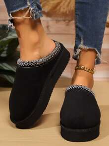 女士低筒迷你靴，室內拖鞋 - 黑色 - 查看 2