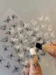 Adesivos de unhas de borboleta escovada 3D pintados à mão com líquido oco, adesivos minimalistas de decoração de unhas de borboleta preta e branca, adequados para design de unhas artísticas, unhas faça você mesmo, 1/2 peças