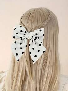 1pc Fabric Hair Clip, Sweet Polka Dot Printed Bowknot Spring Clip Hair Accessory, Suitable For Ponytail, Bun, Wedding And Casual Wear, Claw Clips, Clips For Hair, Hair Slide, Hair Claws
