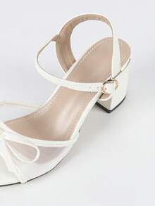 白色粗跟凉鞋，6.5厘米休闲优雅夏季正装鞋，正式高跟凉鞋，时尚透明网眼蝴蝶装饰新娘婚礼派对高跟凉鞋，简约纯色踝带高跟凉鞋，适合女士 - 白色 - 查看 9