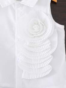 2 件女童夏季时尚 3D 花朵装饰无袖衬衫 + 珍珠装饰破洞牛仔短裤套装，返校装 - 白色 - 查看 5