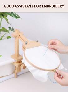 1 قطعة إطار تطريز خشبي بلوط عالي الجودة لون بيج، إطار تطريز دوار متعدد الوظائف مع تصميم مشبك واسع، سهل التركيب والاستخدام، مناسب للمطرزين المبتدئين والبالغين، يأتي مع 1 إطار تطريز