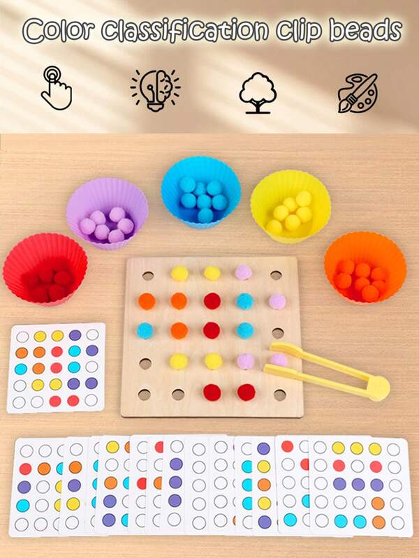 Children's Montessori Early Education Bead Clip Toys, Color Matching Clip Hair Ball Puzzle Toys, Training Bean Picking Puzzle Thinking Matching Games, Concentration Observation Training Early Education Toys