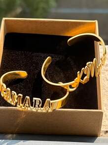 Ladies' Custom Engraved 18K Gold-Plated Stainless Steel Bracelet - Customizable Jewelry Gift, Elegant Design For Daily Wear And Parties, Ideal For Thanksgiving, Luxurious Texture