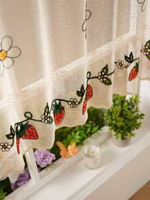 1 pieza Cortina de café con bordado de fresa, cortina de café con bordado de fresa en estilo minimalista fresco con ojal, cortina de ventana de cocina, cortina de café, cortina divisoria, apta para gabinete de cocina, ventana de bahía, cortina de puerta, decoración del hogar