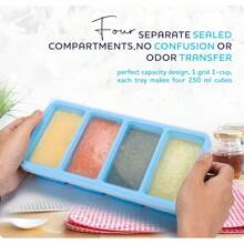 Silicone Freezer Trays With Lid,1-Cup Soup Freezer Container Large Ice Cube Molds With Reinforced Steel Ring Top For Freezing Soup Sauce Broth Leftovers Oven Dishwasher -Safe(2-Pack)