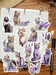 Set di 17 adesivi carini a tema gatto in stile acquerello per bricolage, scrapbooking, album, planner, taccuino, decorazione computer, cartoleria vintage, forniture scolastiche, back to school