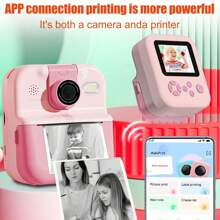 Kinderen camera instant camera, 180° roterende selfie lens print en digitale camera muziekspeler, geniet van de muziek tijd, idee cadeau voor kinderen, kan app verbinding printen, het is zowel een camera en een printer met 2 rollen papier