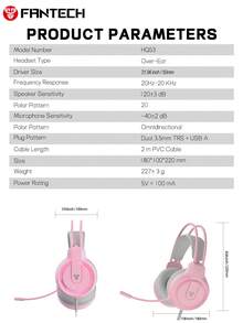 FANTECH Wired Computer Laptop Headset, Gaming Headphone, Classroom Headset, Dual Plug(USB A+3.5mm), Noise-Proof Over Ear Headphones With Mic, LED Light, Black/White/Pink - HQ53-multicolor - View 7