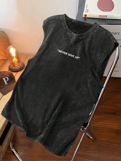 Débardeur ample de style rétro pour hommes avec graphique de lettres créatives, décontracté et confortable, léger pour les activités d'été en extérieur et le port quotidien, tissu respirant, flexible et confortable