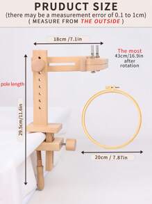 1 قطعة إطار تطريز خشبي بلوط عالي الجودة لون بيج، إطار تطريز دوار متعدد الوظائف مع تصميم مشبك واسع، سهل التركيب والاستخدام، مناسب للمطرزين المبتدئين والبالغين، يأتي مع 1 إطار تطريز