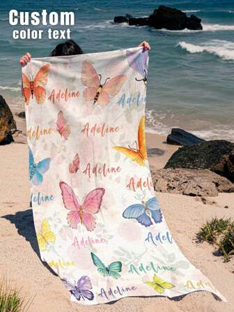 1 Stück Strandtücher mit individuellem Namen, Wasserfarbe, Schmetterling, Strandtuch mit individuellem Namen, personalisiertes Strandtuch für Mädchen/Jungen, individuelles Strandtuch für Mädchen/Jungen, perfekt für Strandreisen Outdoor, Schwimmen, Fitnessstudio, Yoga, Strandzubehör, individuelles Strandtuch für Freunde, mehrere Strandtuchgrößen zur Auswahl