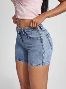 Jeanoix Alphabet Badge Stretchy Slim Fit Denim Shorts
