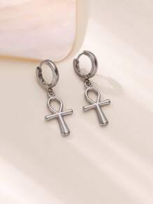 1 Paar ägyptische Ankh Kreuz Creolen für Frauen Männer, vergoldet Edelstahl Lebensschlüssel Ohrringe, ägyptisches Glücksamulett Schmuck