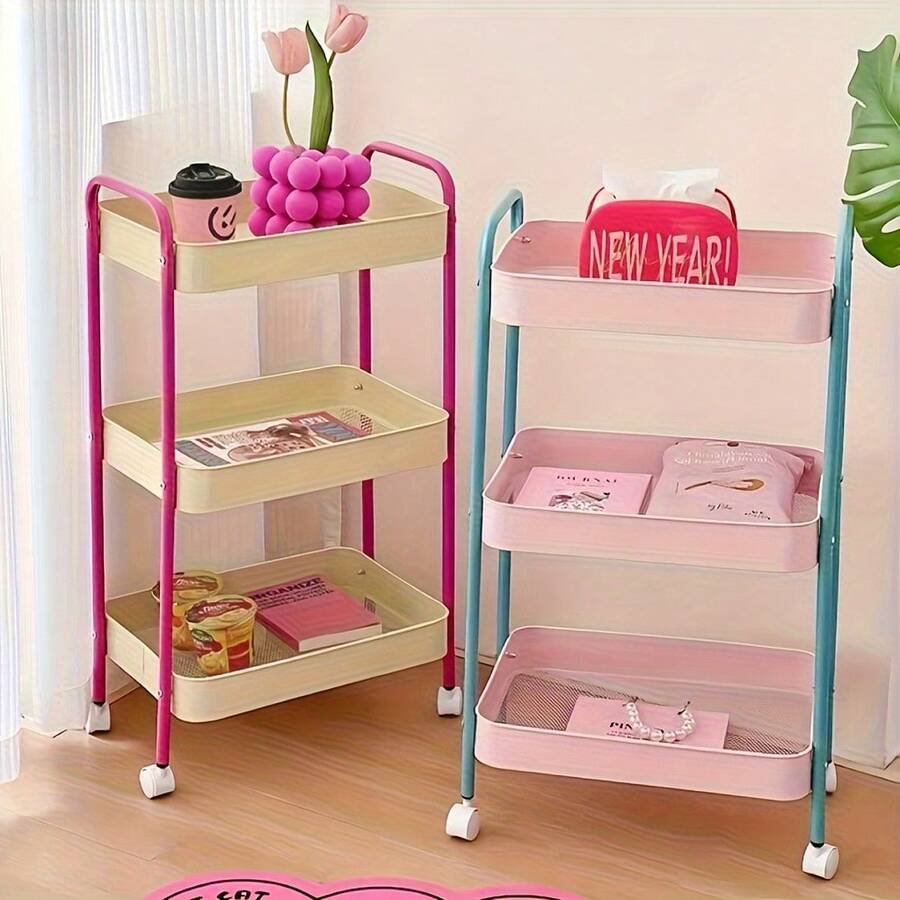 3-Tier Rolling Storage Cart - Large Capacity Durable Metal Kitchen, Bathroom & Dorm Organizer - Utility Rolling Cart Rack For Home