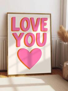 1pc Emotional Wall Art, Love Message Paintings, Bright Colors Art Prints, Valentine Canvas Print Wall Arts, Pink Heart Room Aesthetic, Love You Text Home Decor, Wall Art, Room Aesthetic, Modern Posters, Ideal Gift, Bathroom, Office, Cafe, Optional Framed