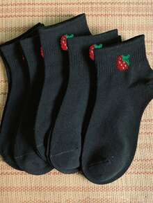 1/5/10 Pairs Women/Couple Cute Strawberry Pattern Versatile Ankle Socks, Invisible Socks, Suitable For Daily, Festival, Outdoor Wear Christmas Gift - Black and White - View 3