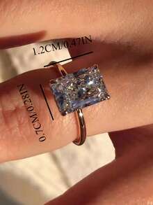 Nhẫn đính hôn đá Cubic Zirconia trắng cắt giác tinh xảo, trang sức cầu hôn thời trang dành cho nữ, nhẫn kim cương đơn, quà tặng sinh nhật, kỷ niệm, ngày Valentine. - Bạc - Xem 4
