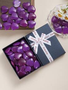 Heart-Shaped Crystal Set - Polished Mini Pocket Stones For Reiki Energy Balance & Meditation - Perfect Valentine's Day Gift For Women With Elegant Gift Box - Màu tím - Xem 5