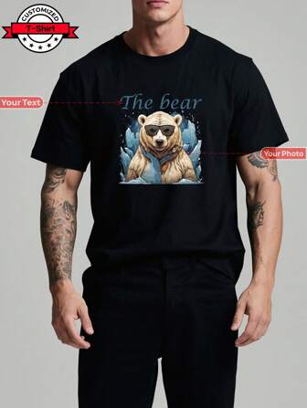 Customized Men's Personalized T-Shirt - Add Your Images (Father/Mother/Selfie/Family Photo/Pet Photo/Friend Photo/Party/Team/ Boyfriend/Girlfriend/Pet/Couple Matching/ Workwear) And Your Text To Design Your Personalized Printed T-Shirt