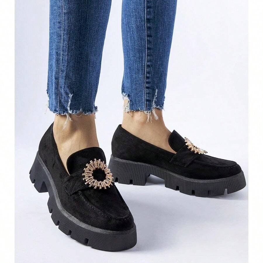 Mocasines negros decorados con hebilla - Negro - Ver 1