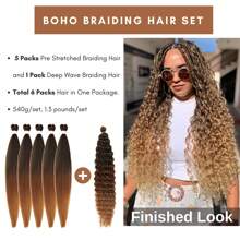 26 Zoll, 6 Packungen, boho Flechthaare locken, zum Flechten von boho Zöpfen, bohemische Flechthaare