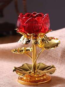 1pc, Elegant Crystal Lotus Candle Holder, Tabletop Religious Candlestick Decor, Alloy Butter Lotus Candlestick Ideal For Christmas, Easter, Thanksgiving, And More, Elegant Candle Holder, Candle Decor